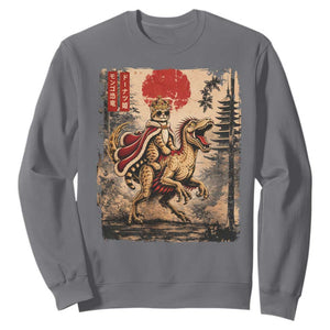 Cat Princess Riding Raptor Dinosaur Sweatshirt Japanese Vintage Graphic Ukiyoe Art TS11 Charcoal Print Your Wear