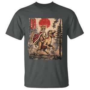 Cat Princess Riding Raptor Dinosaur T Shirt Japanese Vintage Graphic Ukiyoe Art TS11 Dark Heather Print Your Wear