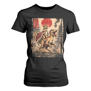 Cat Princess Riding Raptor Dinosaur T Shirt For Women Japanese Vintage Graphic Ukiyoe Art TS11 Black Print Your Wear