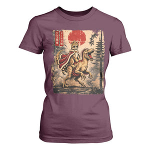 Cat Princess Riding Raptor Dinosaur T Shirt For Women Japanese Vintage Graphic Ukiyoe Art TS11 Maroon Print Your Wear