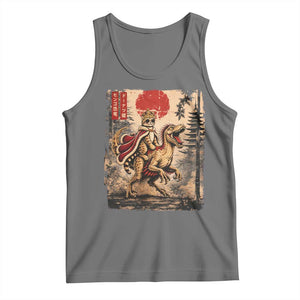 Cat Princess Riding Raptor Dinosaur Tank Top Japanese Vintage Graphic Ukiyoe Art TS11 Black Heather Print Your Wear
