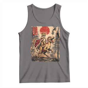 Cat Princess Riding Raptor Dinosaur Tank Top Japanese Vintage Graphic Ukiyoe Art TS11 Deep Heather Print Your Wear