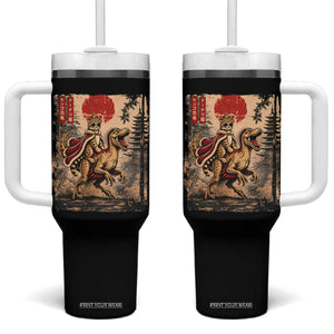 Cat Princess Riding Raptor Dinosaur Tumbler With Handle Japanese Vintage Graphic Ukiyoe Art TS11 One Size: 40 oz Black Print Your Wear