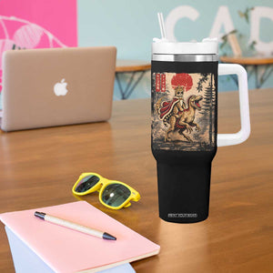 Cat Princess Riding Raptor Dinosaur Tumbler With Handle Japanese Vintage Graphic Ukiyoe Art TS11 Print Your Wear