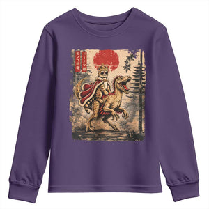 Cat Princess Riding Raptor Dinosaur Youth Sweatshirt Japanese Vintage Graphic Ukiyoe Art TS11 Purple Print Your Wear