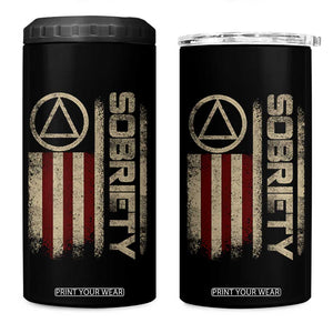 Sober AA NA Sobriety Anniversary 4 in 1 Can Cooler Tumbler Alcoholism Addiction Recovery Vintage American Flag TS11 One Size: 16 oz Black Print Your Wear