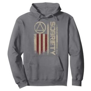 Sober AA NA Sobriety Anniversary Hoodie Alcoholism Addiction Recovery Vintage American Flag TS11 Charcoal Print Your Wear