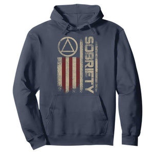 Sober AA NA Sobriety Anniversary Hoodie Alcoholism Addiction Recovery Vintage American Flag TS11 Navy Print Your Wear