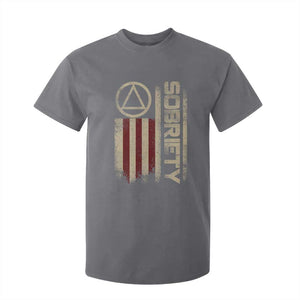 Sober AA NA Sobriety Anniversary T Shirt For Kid Alcoholism Addiction Recovery Vintage American Flag TS11 Charcoal Print Your Wear
