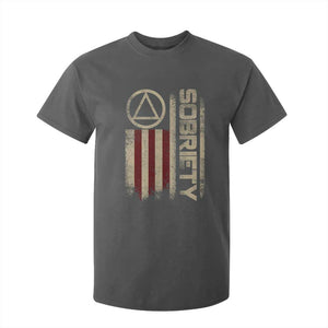 Sober AA NA Sobriety Anniversary T Shirt For Kid Alcoholism Addiction Recovery Vintage American Flag TS11 Dark Heather Print Your Wear
