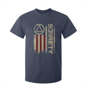 Sober AA NA Sobriety Anniversary T Shirt For Kid Alcoholism Addiction Recovery Vintage American Flag TS11 Navy Print Your Wear