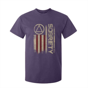 Sober AA NA Sobriety Anniversary T Shirt For Kid Alcoholism Addiction Recovery Vintage American Flag TS11 Purple Print Your Wear