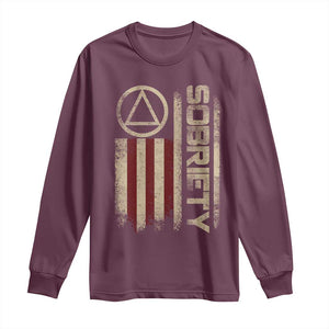 Sober AA NA Sobriety Anniversary Long Sleeve Shirt Alcoholism Addiction Recovery Vintage American Flag TS11 Maroon Print Your Wear