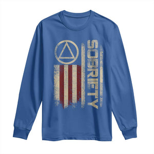Sober AA NA Sobriety Anniversary Long Sleeve Shirt Alcoholism Addiction Recovery Vintage American Flag TS11 Royal Blue Print Your Wear