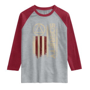 Sober AA NA Sobriety Anniversary Raglan Shirt Alcoholism Addiction Recovery Vintage American Flag TS11 Heather Gray Heather Red Print Your Wear
