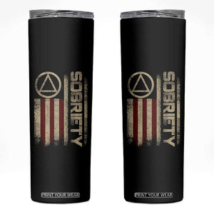 Sober AA NA Sobriety Anniversary Skinny Tumbler Alcoholism Addiction Recovery Vintage American Flag TS11 Black Print Your Wear