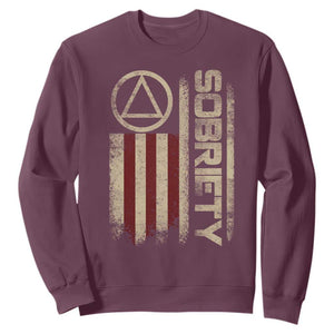 Sober AA NA Sobriety Anniversary Sweatshirt Alcoholism Addiction Recovery Vintage American Flag TS11 Maroon Print Your Wear