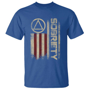 Sober AA NA Sobriety Anniversary T Shirt Alcoholism Addiction Recovery Vintage American Flag TS11 Royal Blue Print Your Wear