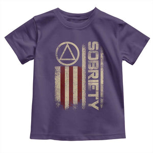 Sober AA NA Sobriety Anniversary Toddler T Shirt Alcoholism Addiction Recovery Vintage American Flag TS11 Purple Print Your Wear