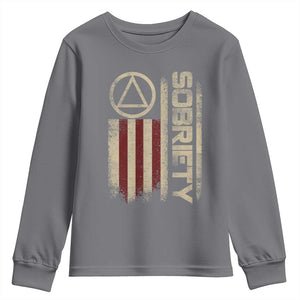 Sober AA NA Sobriety Anniversary Youth Sweatshirt Alcoholism Addiction Recovery Vintage American Flag TS11 Charcoal Print Your Wear