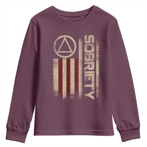 Sober AA NA Sobriety Anniversary Youth Sweatshirt Alcoholism Addiction Recovery Vintage American Flag TS11 Maroon Print Your Wear