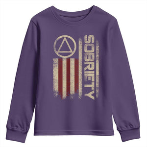 Sober AA NA Sobriety Anniversary Youth Sweatshirt Alcoholism Addiction Recovery Vintage American Flag TS11 Purple Print Your Wear