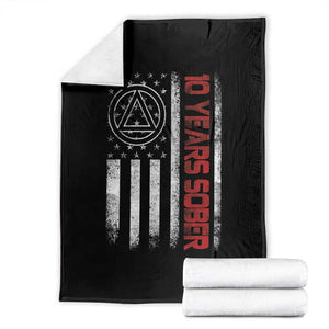 10 Years Sober Throw Blanket 10 Years Sobriety Anniversary Vintage American Flag TS11 Black Print Your Wear