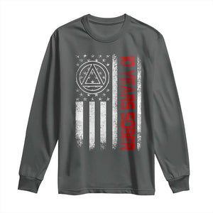 10 Years Sober Long Sleeve Shirt 10 Years Sobriety Anniversary Vintage American Flag TS11 Dark Heather Print Your Wear