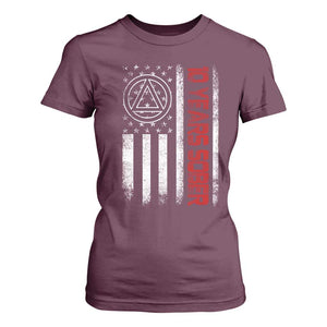 10 Years Sober T Shirt For Women 10 Years Sobriety Anniversary Vintage American Flag TS11 Maroon Print Your Wear