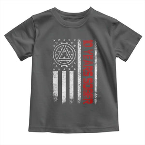 10 Years Sober Toddler T Shirt 10 Years Sobriety Anniversary Vintage American Flag TS11 Dark Heather Print Your Wear