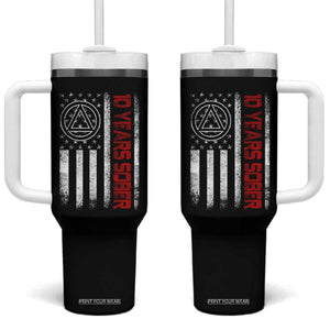 10 Years Sober Tumbler With Handle 10 Years Sobriety Anniversary Vintage American Flag TS11 One Size: 40 oz Black Print Your Wear