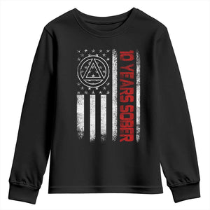 10 Years Sober Youth Sweatshirt 10 Years Sobriety Anniversary Vintage American Flag TS11 Black Print Your Wear