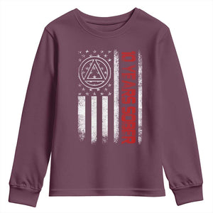 10 Years Sober Youth Sweatshirt 10 Years Sobriety Anniversary Vintage American Flag TS11 Maroon Print Your Wear