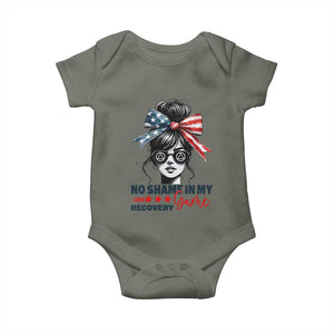 No Shame In My Recovery Game Baby Onesie Sobriety AA NA Anniversary TS11 Military Green Print Your Wear