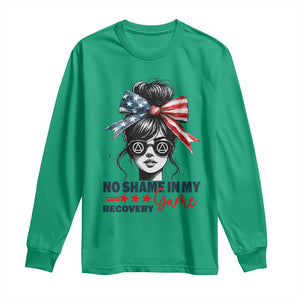 No Shame In My Recovery Game Long Sleeve Shirt Sobriety AA NA Anniversary TS11 Irish Green Print Your Wear