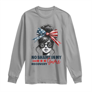 No Shame In My Recovery Game Long Sleeve Shirt Sobriety AA NA Anniversary TS11 Sport Gray Print Your Wear