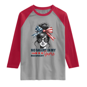 No Shame In My Recovery Game Raglan Shirt Sobriety AA NA Anniversary TS11 Sport Gray Red Print Your Wear