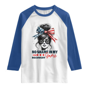 No Shame In My Recovery Game Raglan Shirt Sobriety AA NA Anniversary TS11 White Royal Print Your Wear