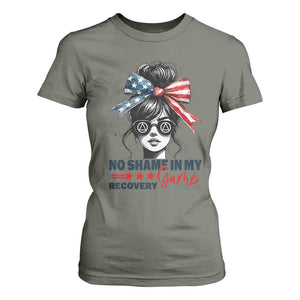 No Shame In My Recovery Game T Shirt For Women Sobriety AA NA Anniversary TS11 Military Green Print Your Wear