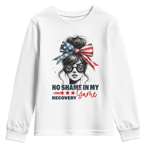 No Shame In My Recovery Game Youth Sweatshirt Sobriety AA NA Anniversary TS11 White Print Your Wear