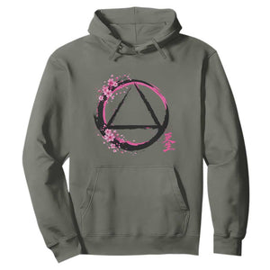 AA Sober Symbol Serenity Recovery Hoodie Japanese Cherry Blossom Brushstroke Circle TS11 Military Green Print Your Wear