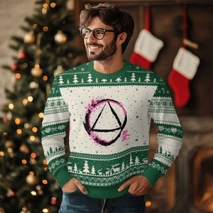 AA Sober Symbol Serenity Recovery Ugly Christmas Sweater Japanese Cherry Blossom Brushstroke Circle TS11 Beige Green Print Your Wear