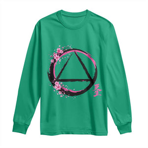 AA Sober Symbol Serenity Recovery Long Sleeve Shirt Japanese Cherry Blossom Brushstroke Circle TS11 Irish Green Print Your Wear