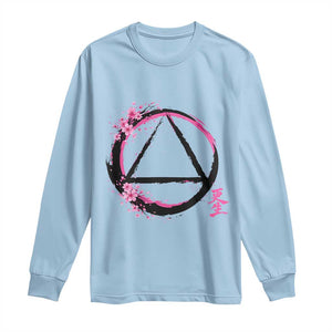 AA Sober Symbol Serenity Recovery Long Sleeve Shirt Japanese Cherry Blossom Brushstroke Circle TS11 Light Blue Print Your Wear
