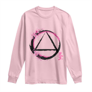AA Sober Symbol Serenity Recovery Long Sleeve Shirt Japanese Cherry Blossom Brushstroke Circle TS11 Light Pink Print Your Wear
