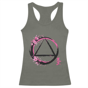 AA Sober Symbol Serenity Recovery Racerback Tank Top Japanese Cherry Blossom Brushstroke Circle TS11 Military Green Print Your Wear