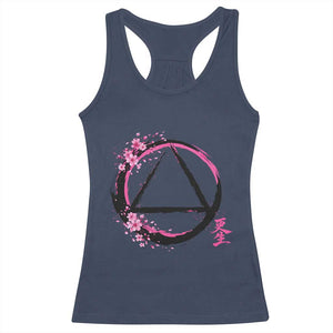 AA Sober Symbol Serenity Recovery Racerback Tank Top Japanese Cherry Blossom Brushstroke Circle TS11 Navy Print Your Wear