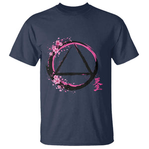 AA Sober Symbol Serenity Recovery T Shirt Japanese Cherry Blossom Brushstroke Circle TS11 Navy Print Your Wear