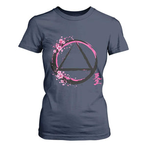 AA Sober Symbol Serenity Recovery T Shirt For Women Japanese Cherry Blossom Brushstroke Circle TS11 Navy Print Your Wear