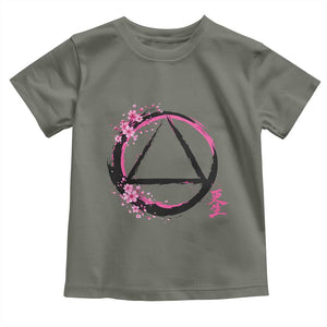AA Sober Symbol Serenity Recovery Toddler T Shirt Japanese Cherry Blossom Brushstroke Circle TS11 Military Green Print Your Wear